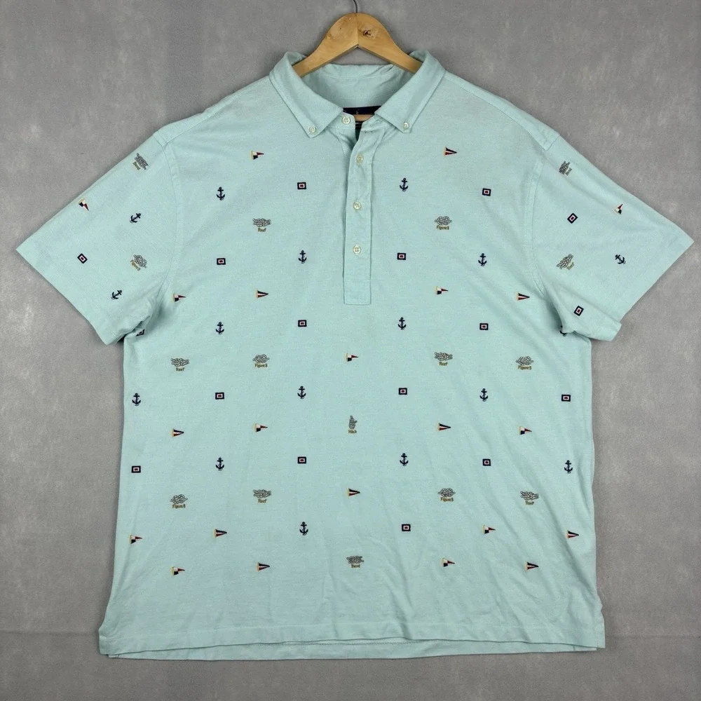 Ralph Lauren Oxford Knit Shirt Men’s 2XB Blue Nautical Embroidered Short Sleeve